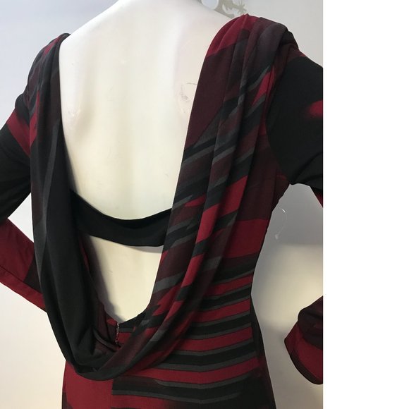 NWT Le Chateau XL Crimson Red Black Open Back Drape Bodycon Dress Lauren Holly - Picture 4 of 8